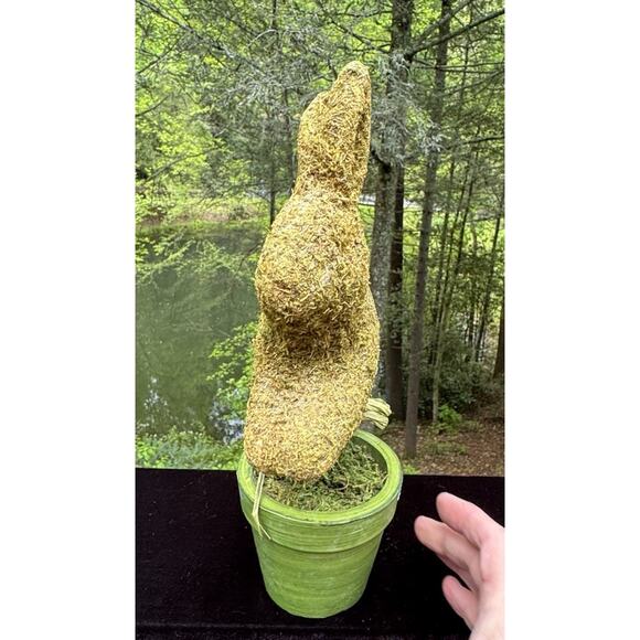 Mossy Green Flocked Bunny Rabbit In Flower Pot Spring Easter Decor - Picture 2 of 8